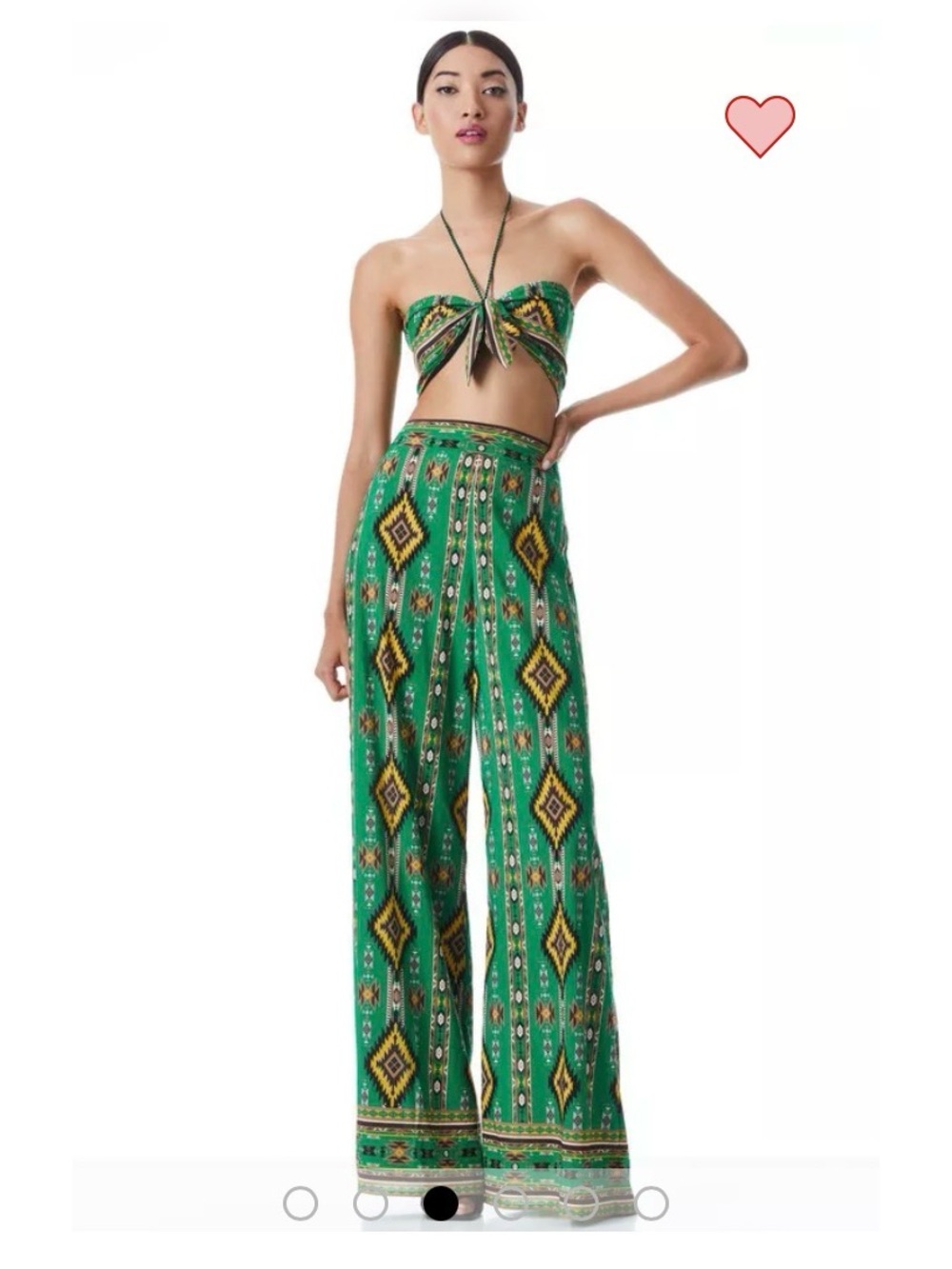 Alice + Olivia Green Aztec Print Athena Wide Leg Pant